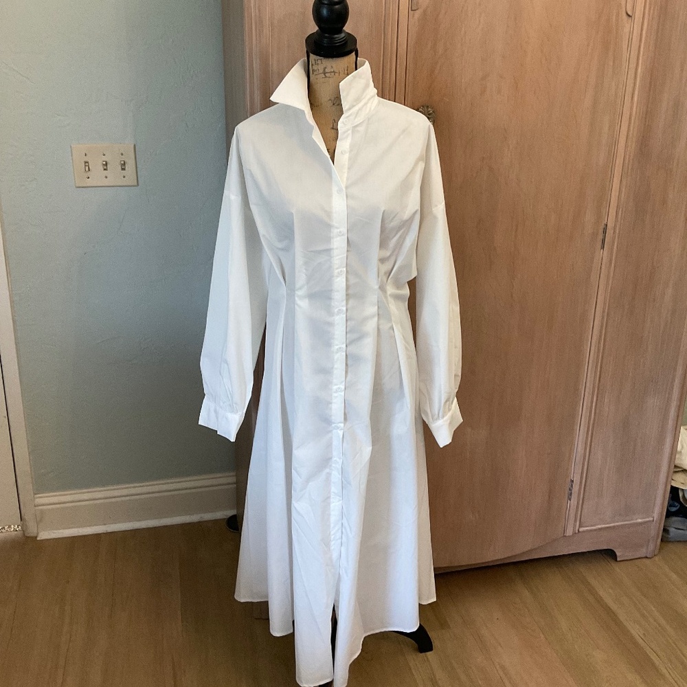 White Cotton shirt dress white Shirtdress size XL - Picture 2 of 13